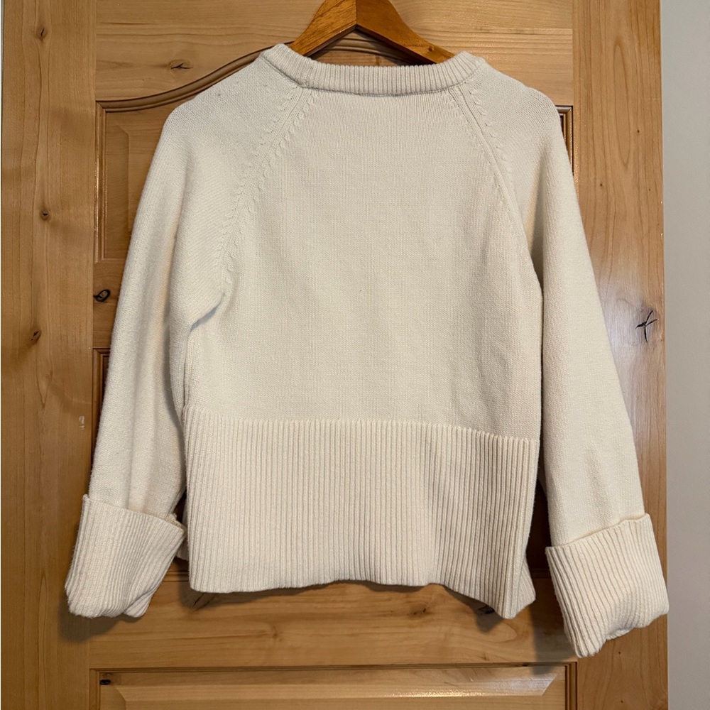 Women's Cream Crew Neck Sweater - Relaxed Rib Hem